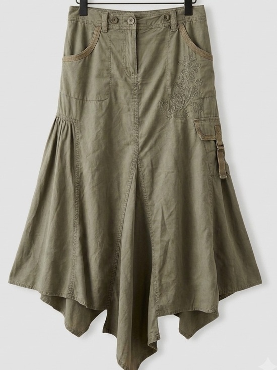 Warehouse Dresses & Skirts - Vintage Warehouse Y2K Olive Green Cargo Grunge Midi Skirt size 6/ modern 8